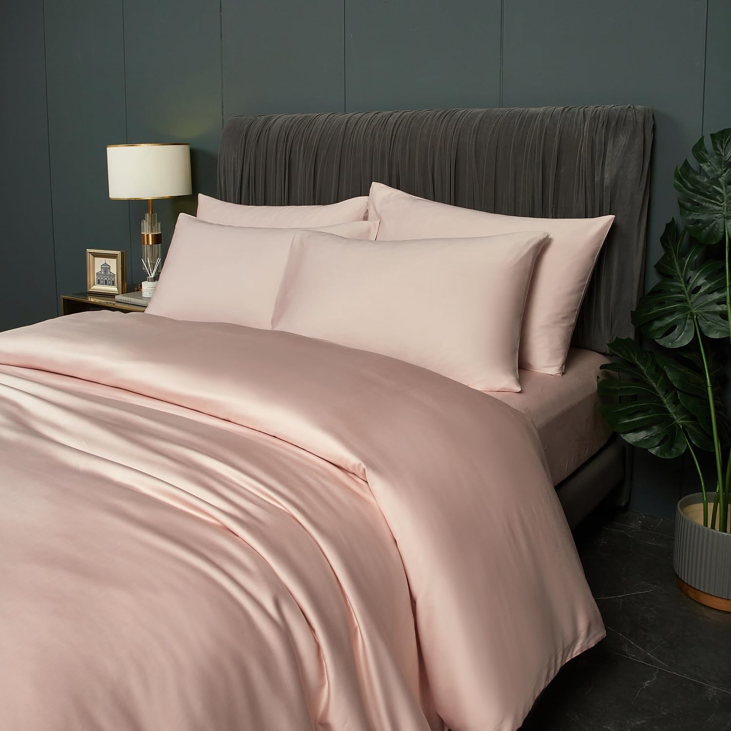 Biancheria da letto in bambù, 135 x 200 cm, rosa, rosa chiaro, estate, inverno, rinfrescante, in fibre di bambù lucido Lyocell, set di biancheria da letto traspirante, in bambù, 2 pezzi, copripiumino