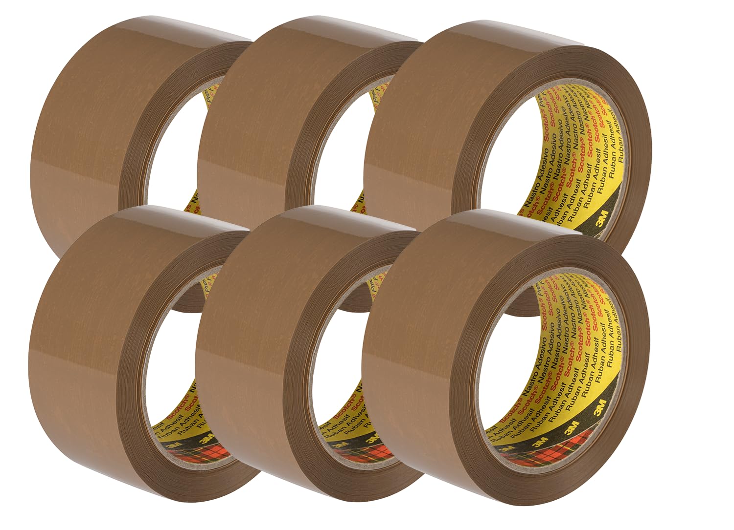 3M Scotch 371 Industrial-Grade Packaging Tape, Brown, 50 mm x 66 m, 6 rolls