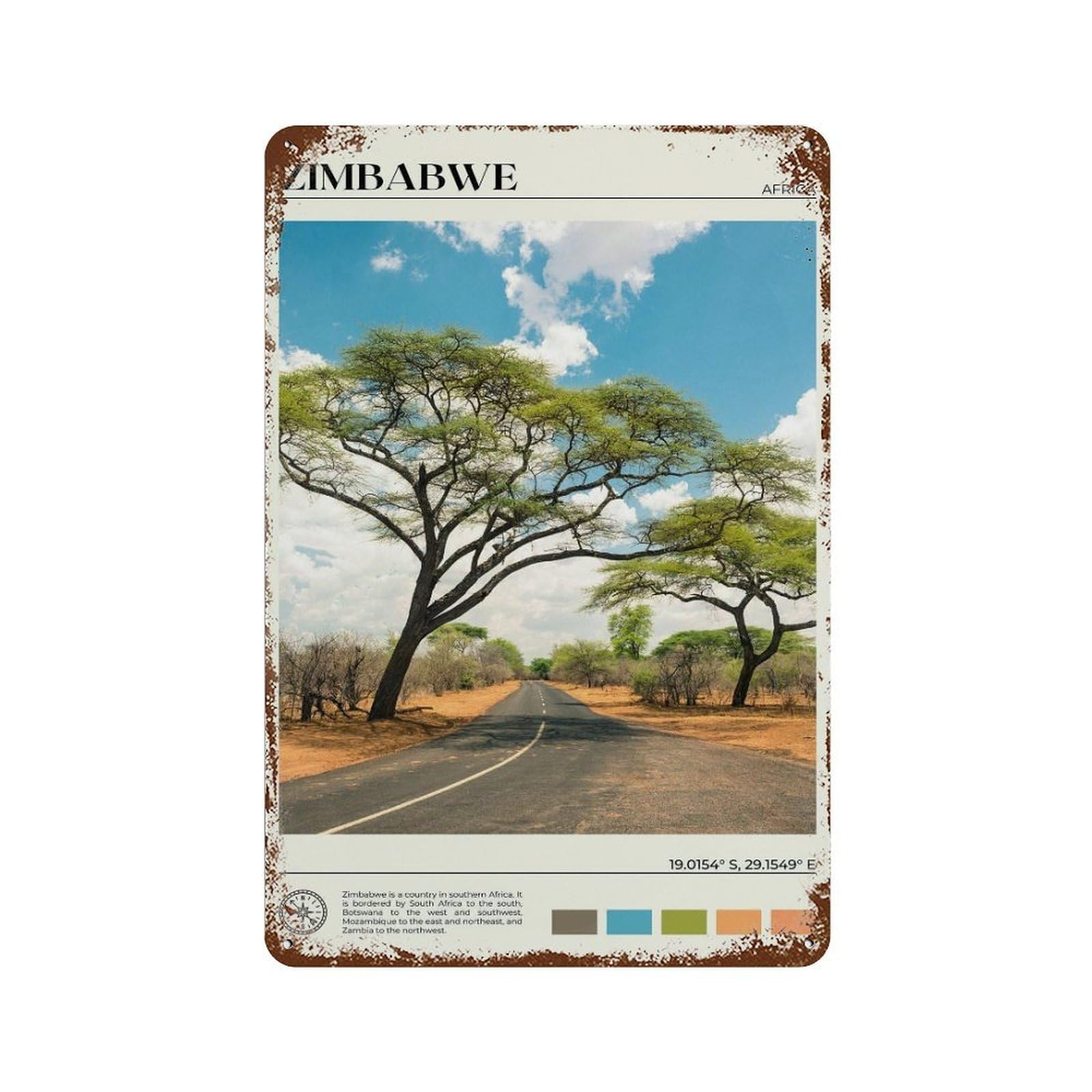 xiaoxiaoshen Real Photo Zimbabwe Decor Africa Wall Decor Art Metal Tin Poster Modern Home Decor Art Home Bar Shop Decorations Vintage Sign 30x20cm