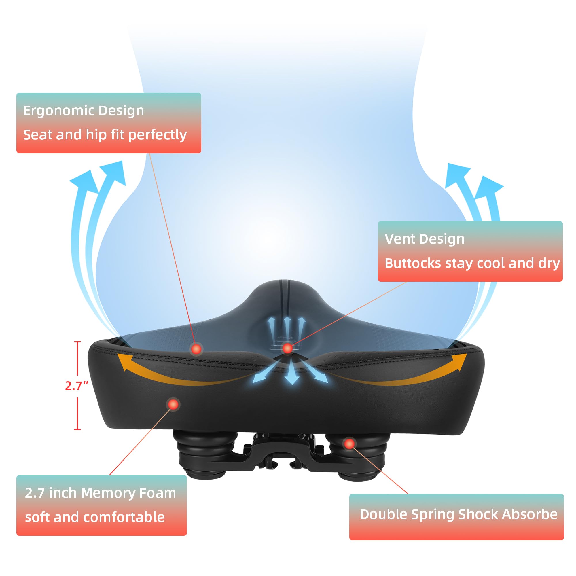 Selle de vélo surdimensionnée pour Peloton Bike & Bike+, coussin de siège confortable compatible avec Peloton, Spin Bike, vélos de route ou d'appartement, selle de rechange large pour homme et femme,
