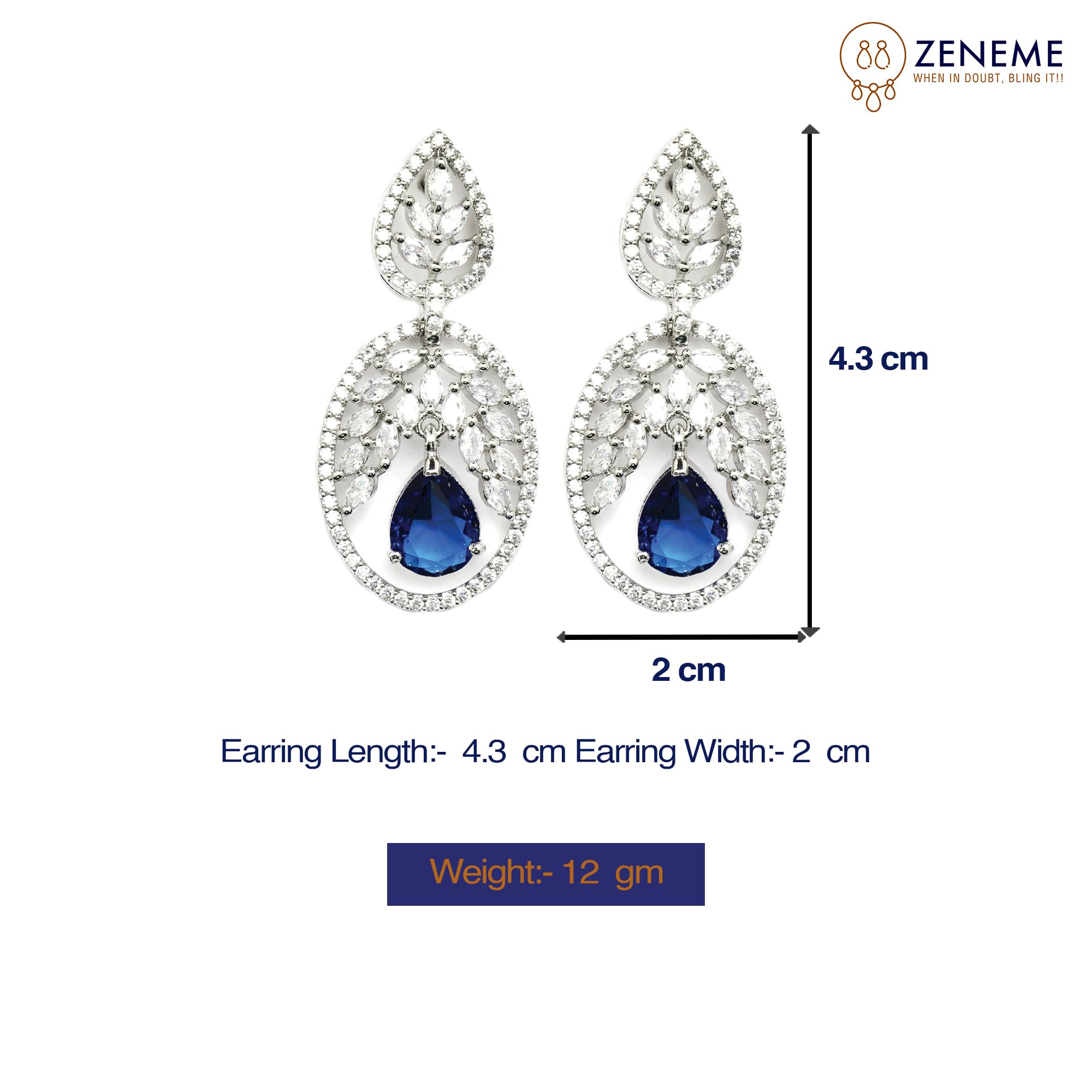 Rhodium-Plated American Diamond Drop Earrings