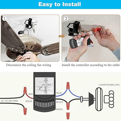 Miniatura 5 de Kit de control remoto universal para ventilador de techo, repuesto para Hunter, Hampton Bay, Litex, 3 velocidades, con receptor FAN37R, reemplazo