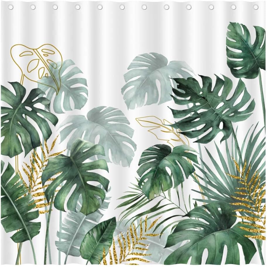 Juirnost Tropical Plant Leaves Shower Curtain Green Palm