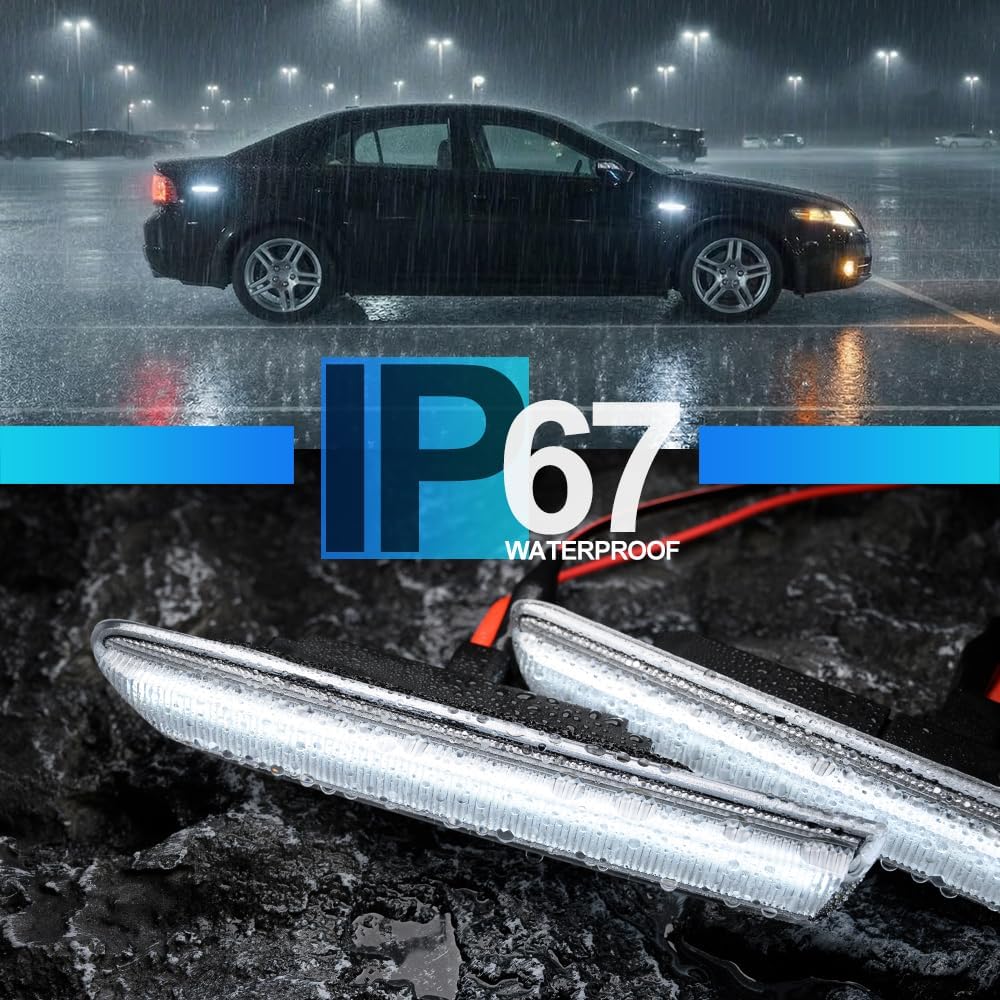 NJSBYL Front/Rear LED Side Marker Lights for 2004 2005 2006 2007 2008 Acura TL Clear Lens Left Right White LED Sidemarker Turn Signal Light Lamps Parking light
