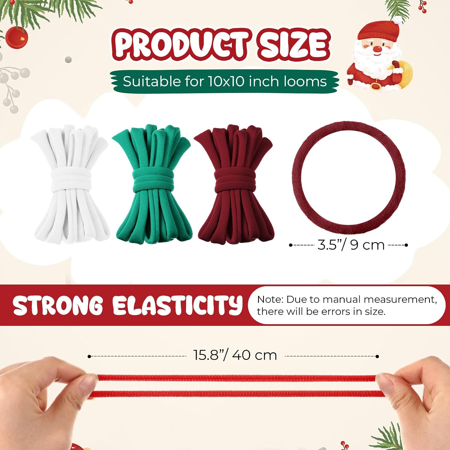 360 Pcs Potholder Loom Loops 10 Inch Potholder Weaving Loom Loops Red Green White Elastic Potholders Nylon Weaving Craft Bands for Christmas Holiday Themed DIY Supplies