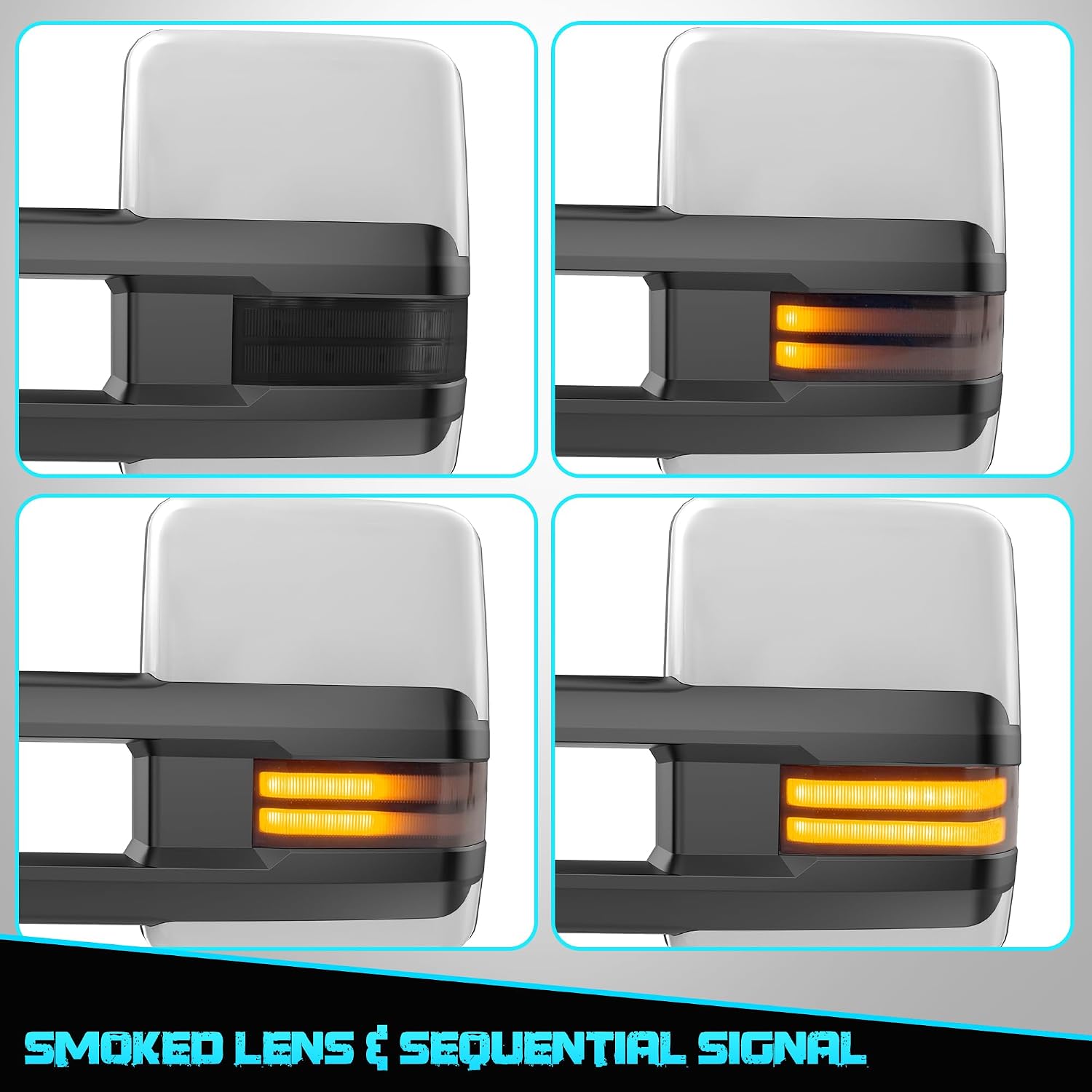 Switchback Signal Tow Mirrors Compatible with 2007-2021 Toyota Tundra(w/o BSM), Heated Extended Trailer Towing Side Mirror w/Backup Light and SEQ Turn Signal, Smoked Lens White Housing
