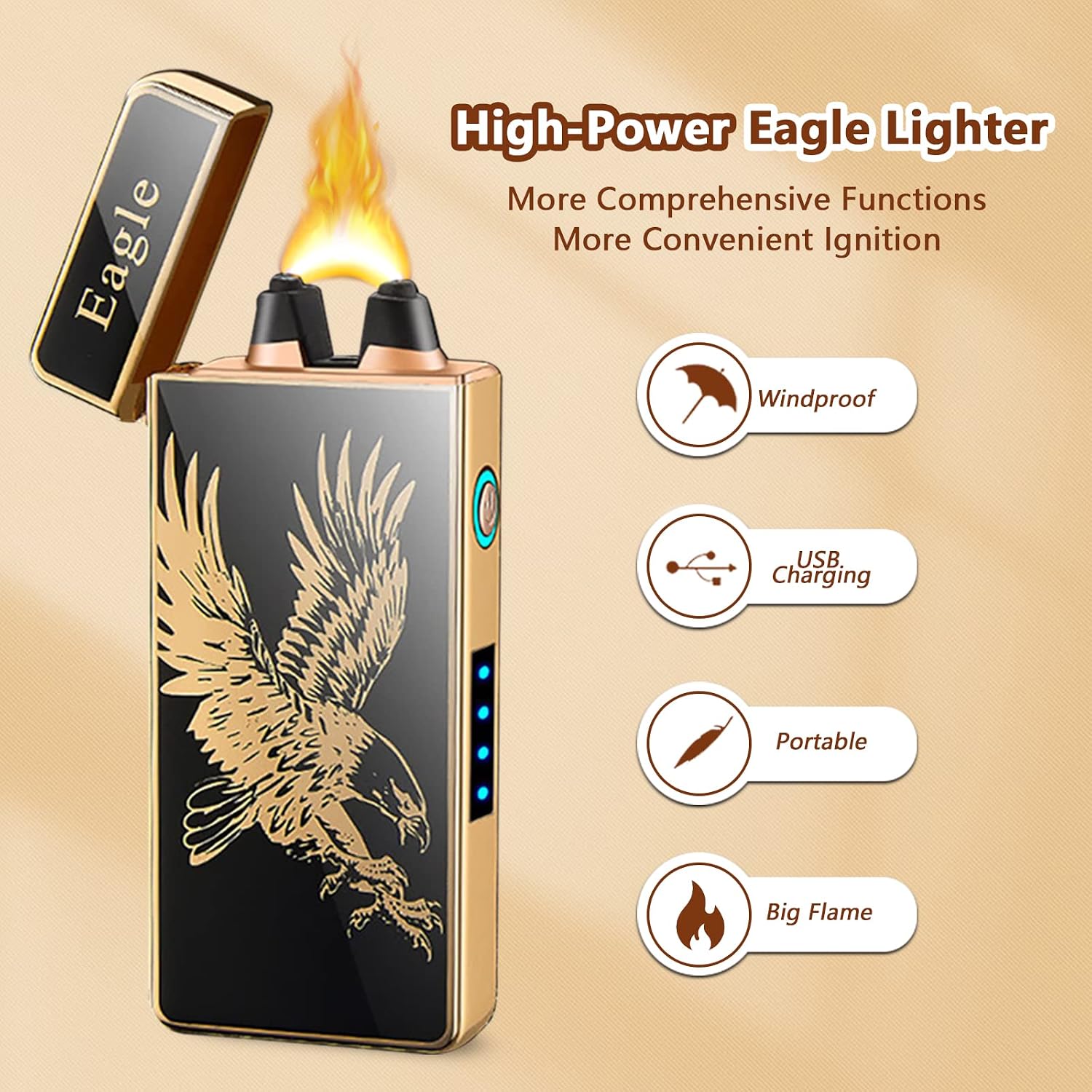 Eagle Electric Lighter Plasma Lighters Arc Lighters USB Rechargeable Lighter LED Battery Indicator Candle Butane for Man