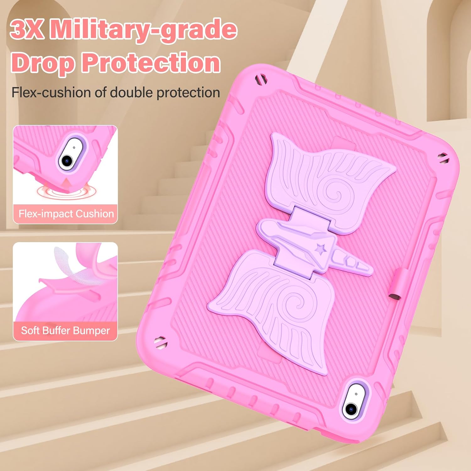 TOMORRY for iPad (A16) 11th Generation 11 Inch 2025/iPad 10th Generation Case 10.9 Inch 2022 with Tempered Glass Screen Protector,Unicorn Stand,Shoulder Strap,for iPad 10 Case Kids Girls (Pink)