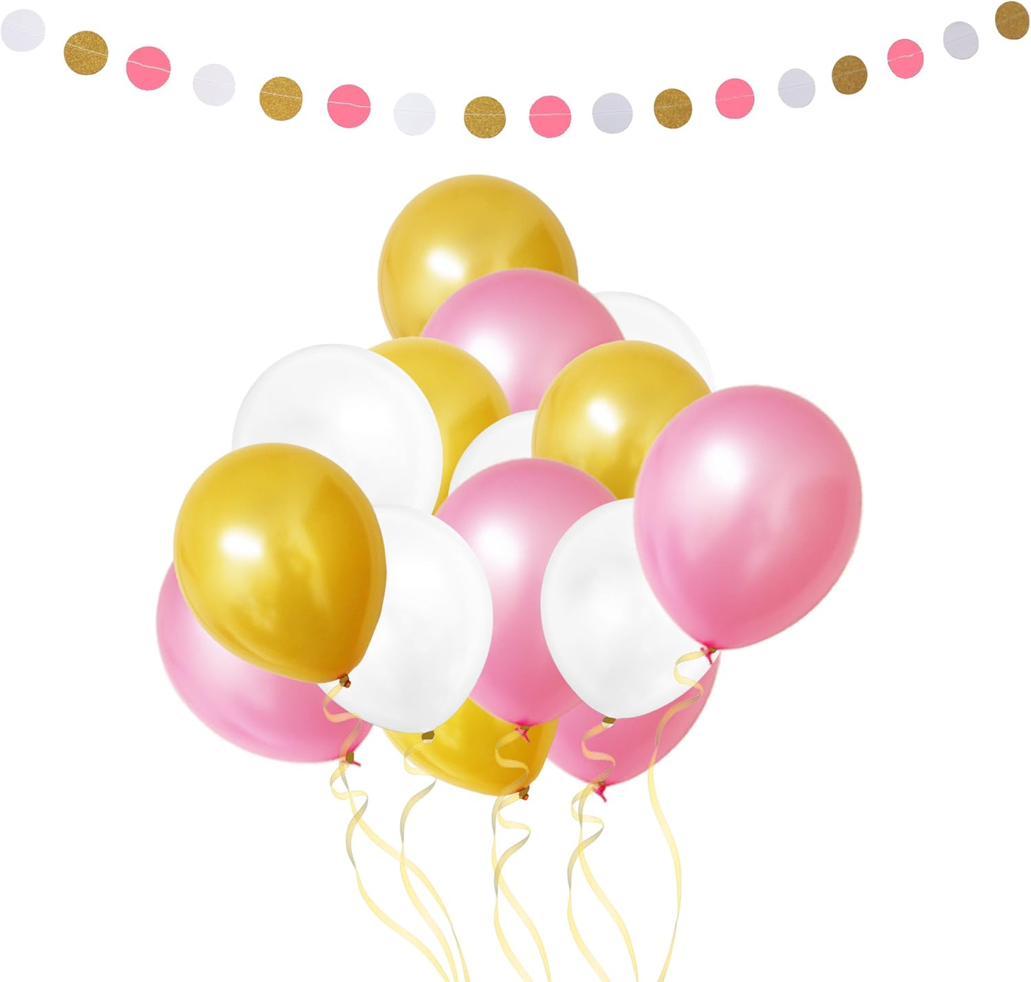 106 Piece Gold, White & Pink 12" Latex Party Balloons and