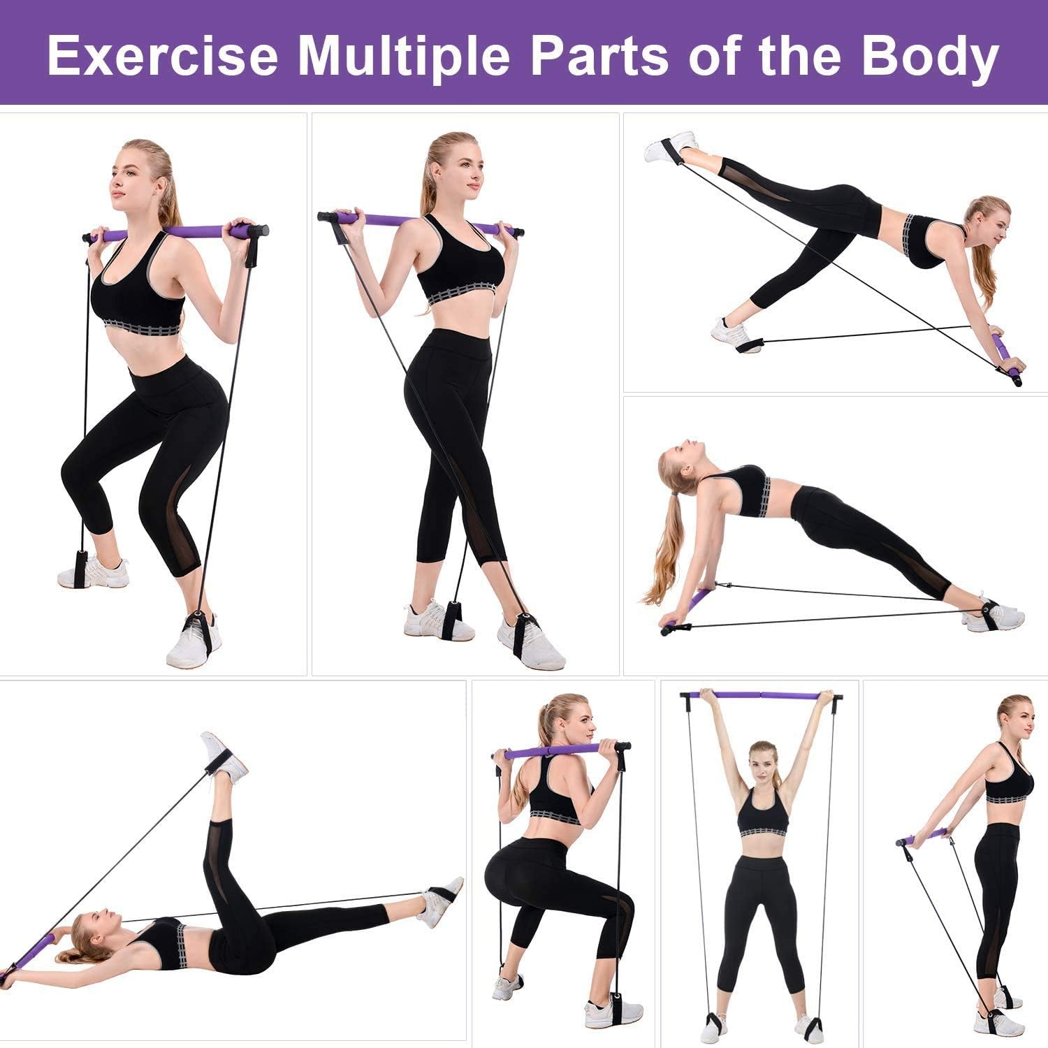 Lixada Exercise Resistance Band Yoga Pilates Bar Kit with Portable Anti-Slip Toning Pilates Stick,8 Shaped Resistance Bands and 2.8M Adjustable Jump Rope for Indoor Yoga Muscle Stretch Body Workout : Sports & Outdoors