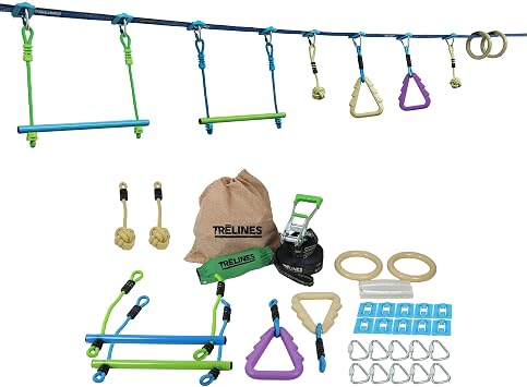 36ft. Ninja Adventure Kit, Slackline Obstacle Course and Outdoor Playground Set - 8 Ninja Warrior Accessories - Monkey Bars for Backyard, Kids Outdoor Play Jungle Gym - Ages 5+ Holds 250lbs