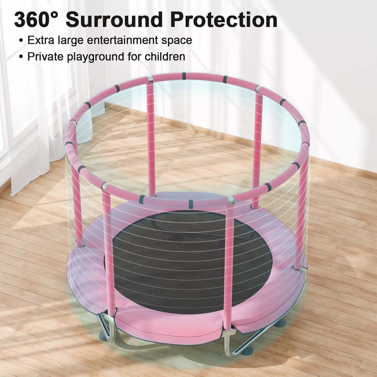 60" Trampoline for Kids with Enclosure Net,500lbs Capacity Toddler Trampolines Indoor & Outdoor,Kids Trampoline with 5ft Adjustable Gymnastic Bar,Gift for Boys & Girls
