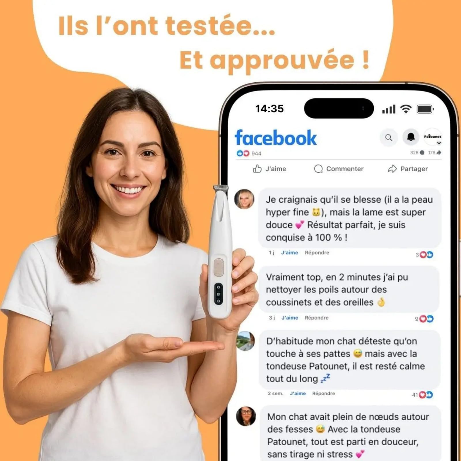 Patounet Tondeuse de Précisionpour Chat，Tondeuse Électrique Précise Ultra-Silencieuse, Lames Hypoallergéniques et Sécurisées, Rechargeable et Douce pour Votre Chat