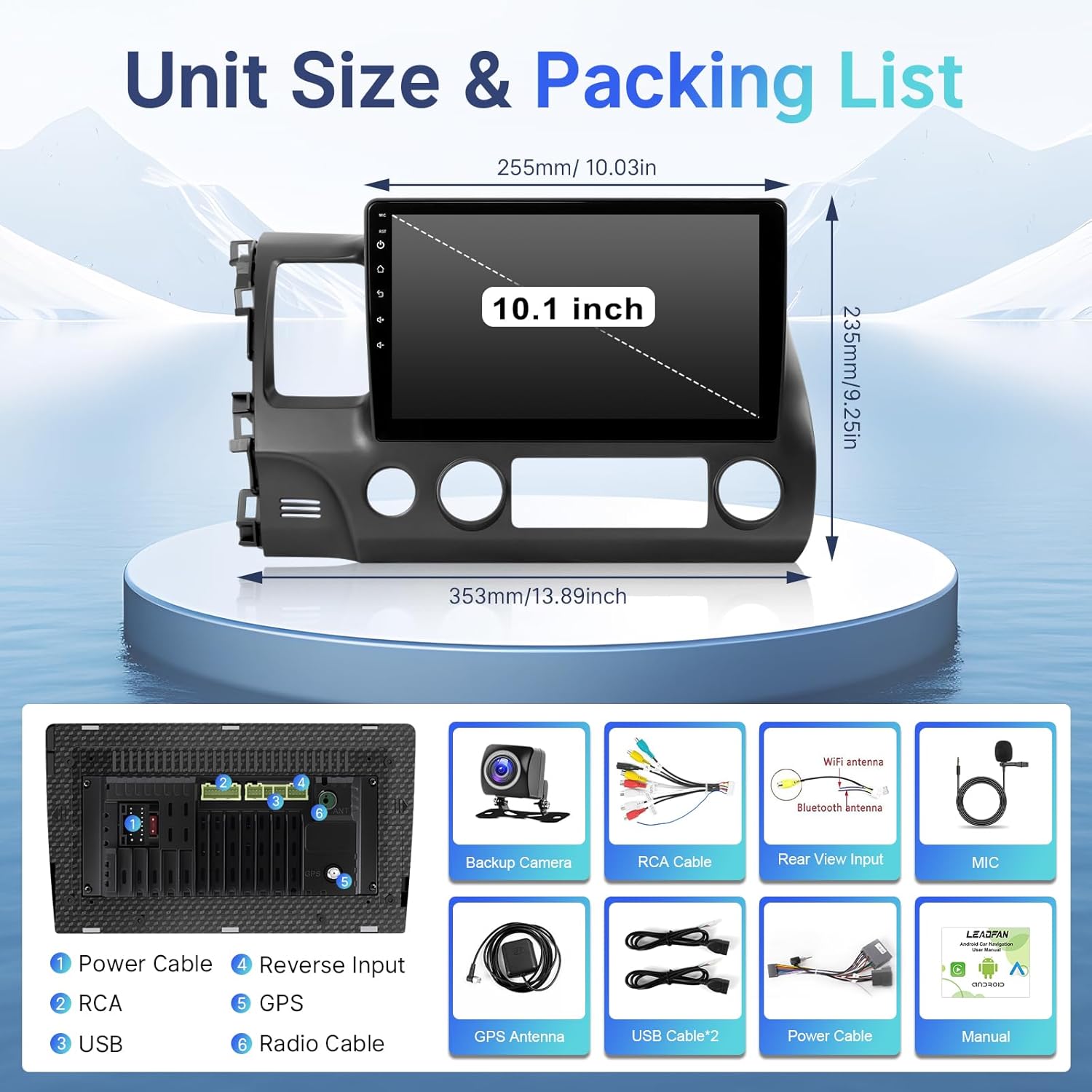 Leadfan Radio for Honda Civic 2006-2011 Wireless Apple Carplay Android Auto, Upgrades 10.1" IPS Touchscreen for Honda Civic Stereo WiFi GPS Navigation Rear Camera FM Multimedia(Fit JBL)