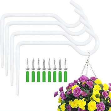 6 Inch Metal Wall Plant Hanger for Hanging Plants, Bird Feeders, Wind Chimes, Flower Baskets   Plant Hanger Indoor Indoor/Outdoor Use, 4 Pack White