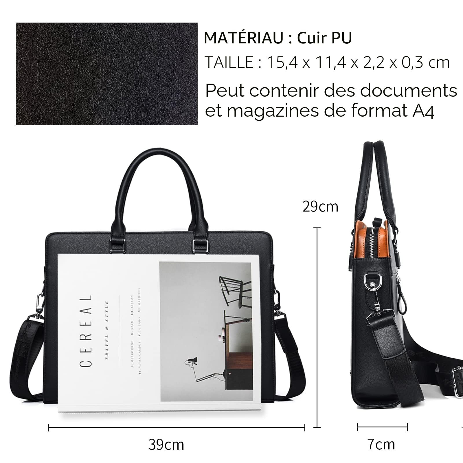 FSD.WG Sac d'affaires Pour Homme,Mallette en Cuir Imperméable,Sac d'affaires Pour Ordinateur Portable Pour Affaires, Ecole, Voyage, Détachable