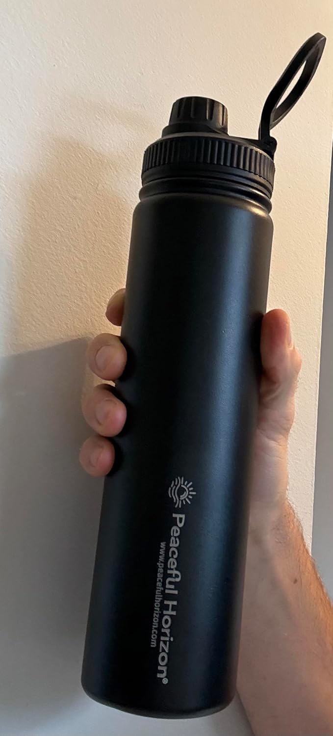 24oz Stainless Steel Water Bottle, Black Double-Wall Insulated, Cold 24 Hours, Dishwasher Safe with Easy-Carry Handle BPA Free - Image 7