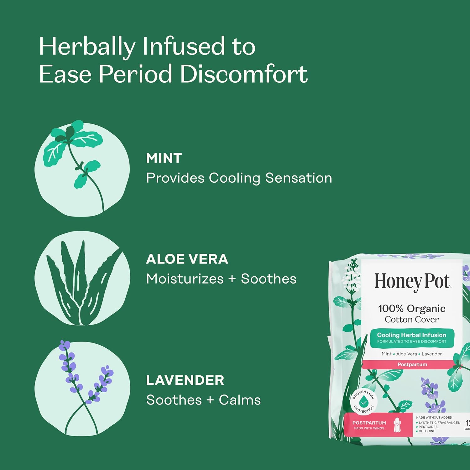 The Honey Pot Company - Postpartum Essentials Bundle - 48ct Postpartum Pads, Witch Hazel Feminine Wash, 20ct Witch Hazel Feminine & Hemorrhoid Wipes