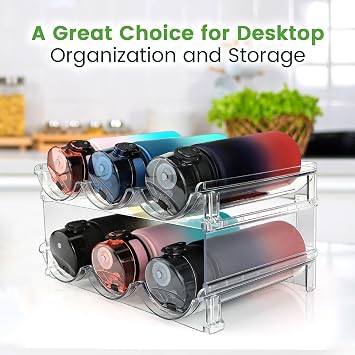 spospo Water Bottle Organizer for Cabinet 3 Pack Water Bottle Holder | Plastic Water Bottle Organization and Storage Shelf, Tumbler Organizer for Cabiner, Fridge, Kitchen, Desktop, Pantry