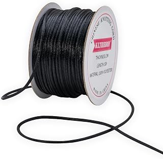 2mm Black Satin Cord String - 55Yds Chinese Knotting Cord Rattail Silk Rope for Bracelet Necklace Jewelry Making Macrame Trim