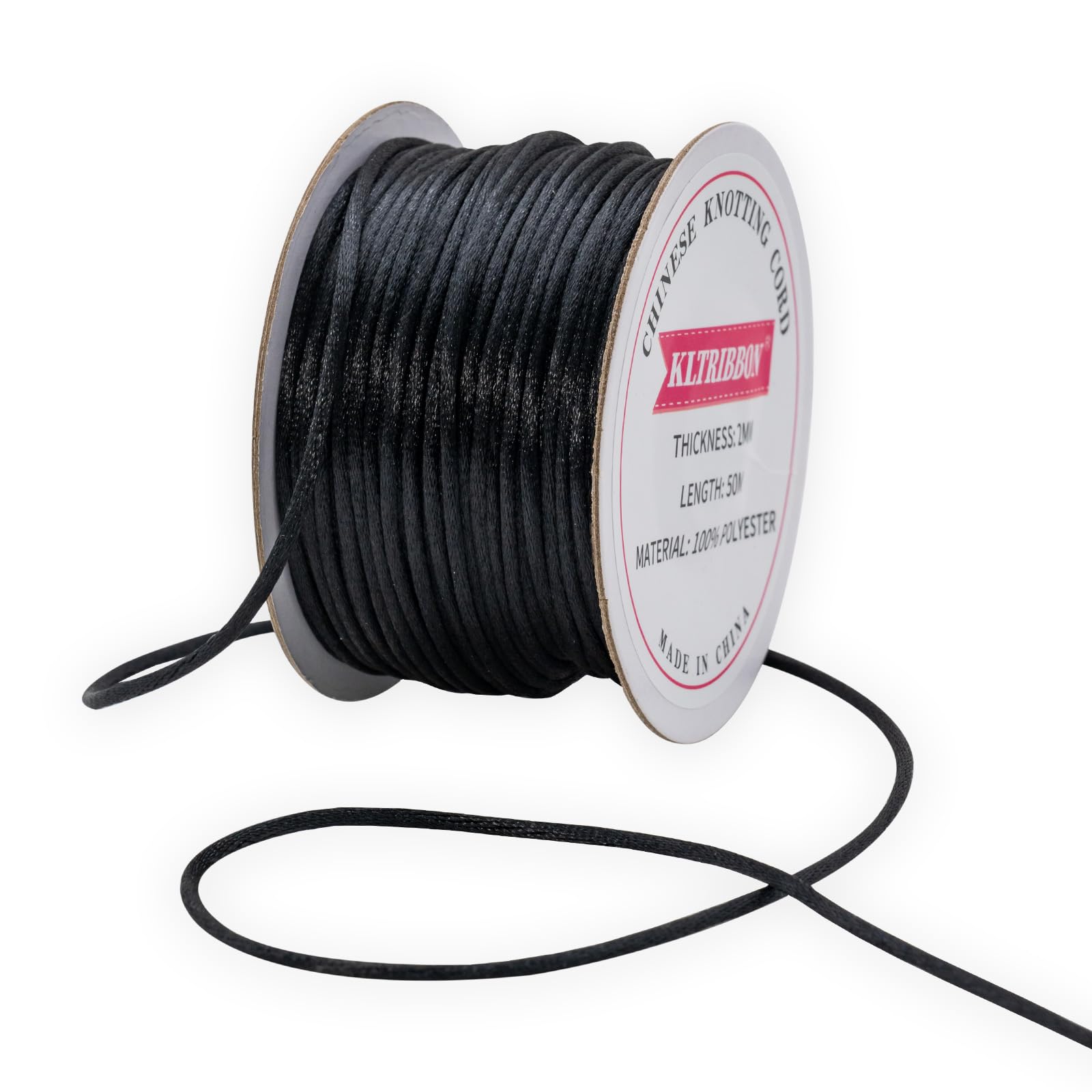 Kltribbon Black 2Mm Satin Cord String - 50 Meters Chinese Knotting Cord Rattail Silk Rope For Bracelet Necklace Jewelry Making Macrame Trim