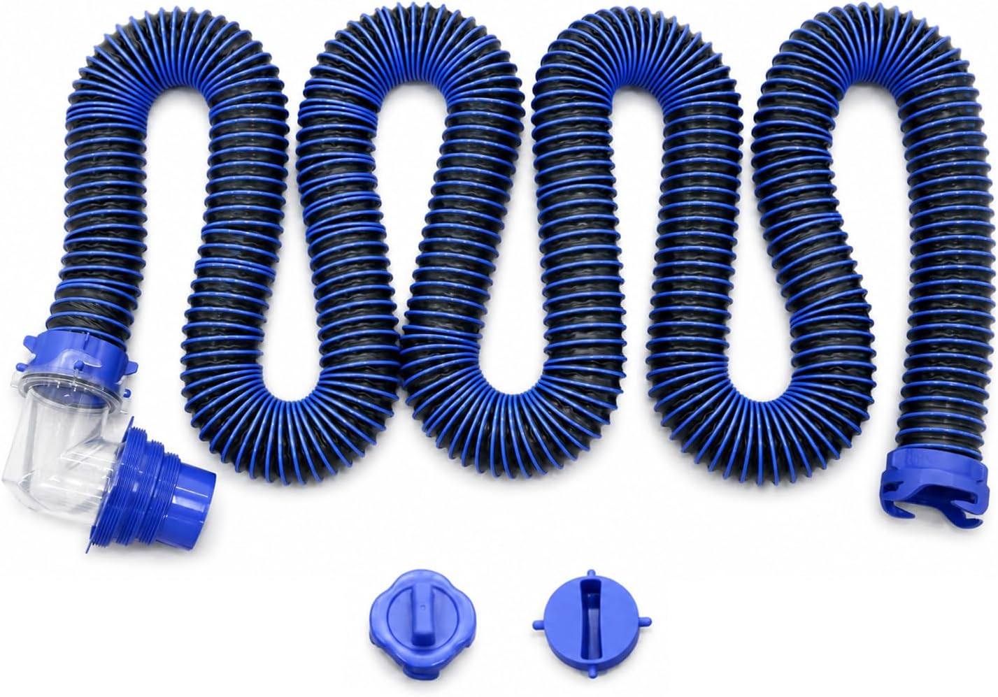 MEASUREMAN RV Sewer Hose Kit, 15 FT with Clear 90° Elbow and Removable 4-in-1 Adapter, Fits 3" Slip and 3"/3.5"/4" NPT Threaded Sewer Connections