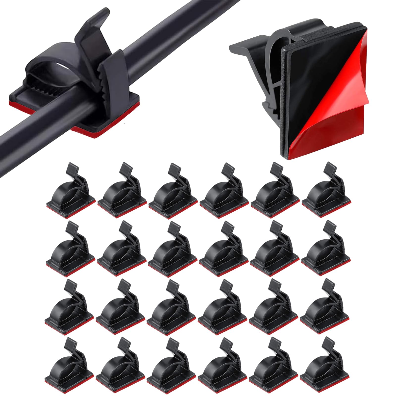 24 Pcs Cable Management, Wire Organiser Cable Clips, Black Plastic Nylon Cable Holder for Wall、Desk、TV 、PC 、Laptop 、Ethernet Cable Organization at Home and Office,Cable Organisers
