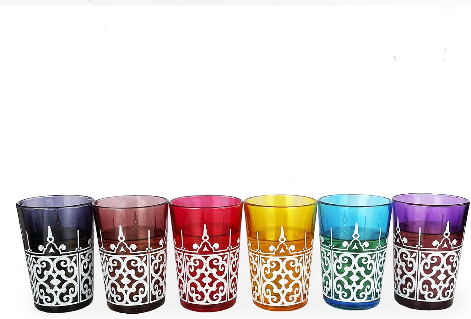 Moroccan Glasses Artisan Hand-Made Multipurpose 170 ml 6 oz Tea, Coffee and Wine Moroccan, Hot & Cold Tumbler - Marrakech & Casablanca Tea Cups Set of 6 Hand Blown Colorful Made in Morocco (6 Colors)