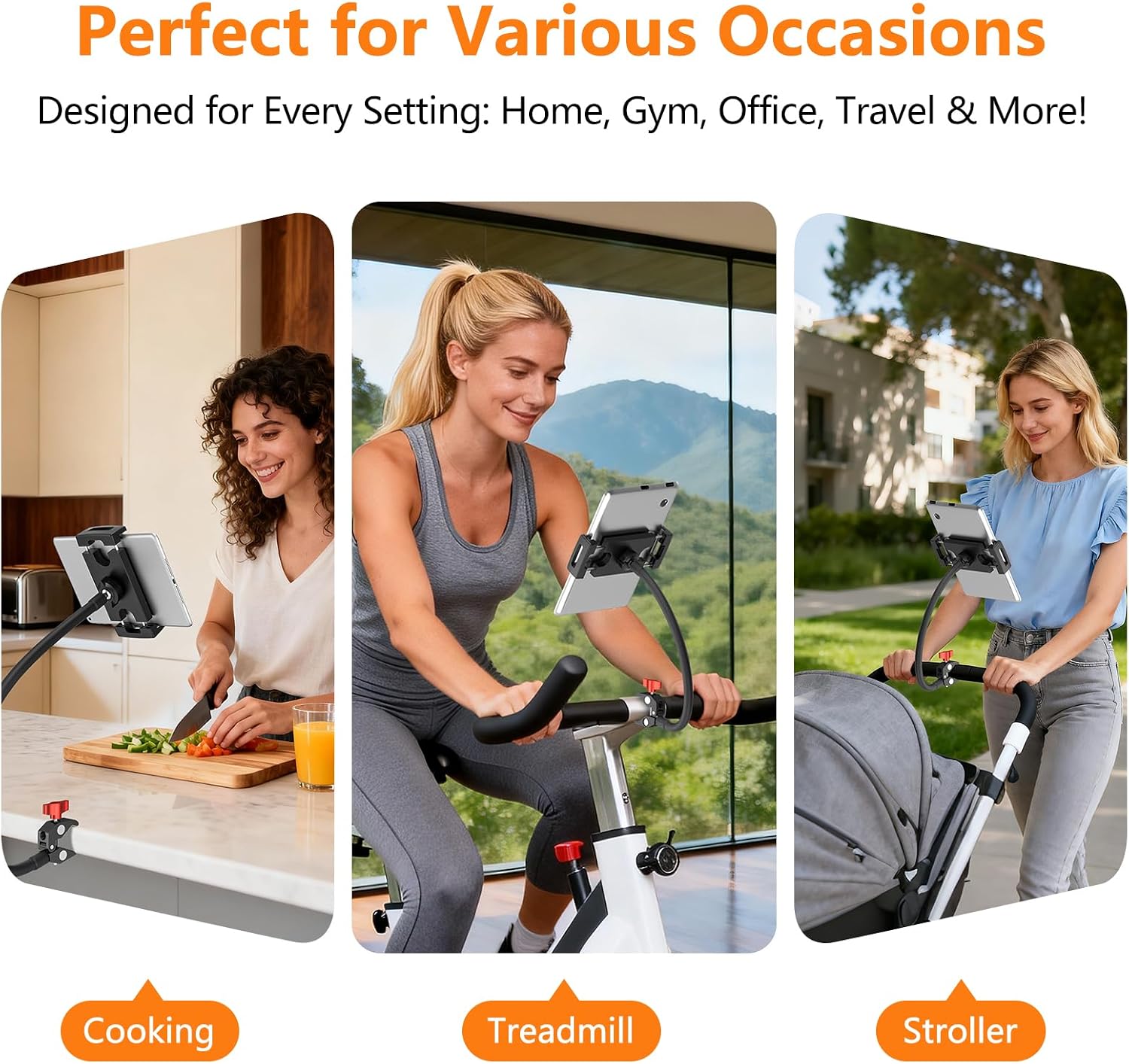 Gooseneck Tablet Holder, 19.69in Metal Crab Clamp iPad Mount for Stroller/Treadmill/Golf Cart/Boat/Mic Stand/Gym Bicycle Handlebar Clamp/Desk, Compatible with 4-13" iPad Pro/Air/Mini, iPhone, E-book