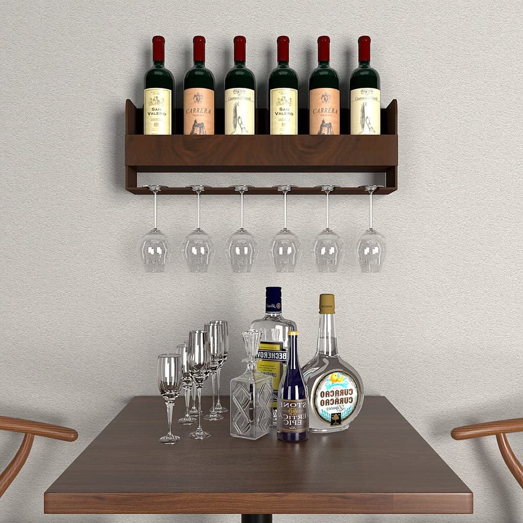 ODEJIA Wooden Bar Cabinet Wall Shelf/Mini Bar Cabinet, Walnut Finish-image-43