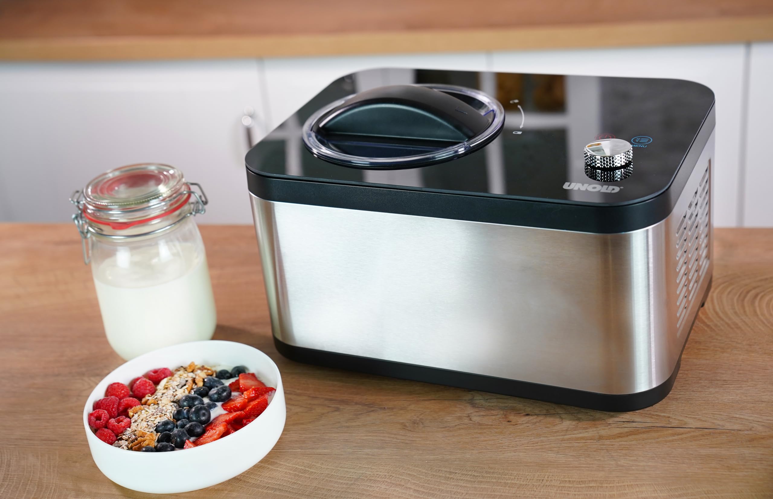 Unold 48826 Eismaschine & Joghurtbereiter EVA Compresseur pour sorbetière 1,5 L 120 W Noir, Acier Inoxydable