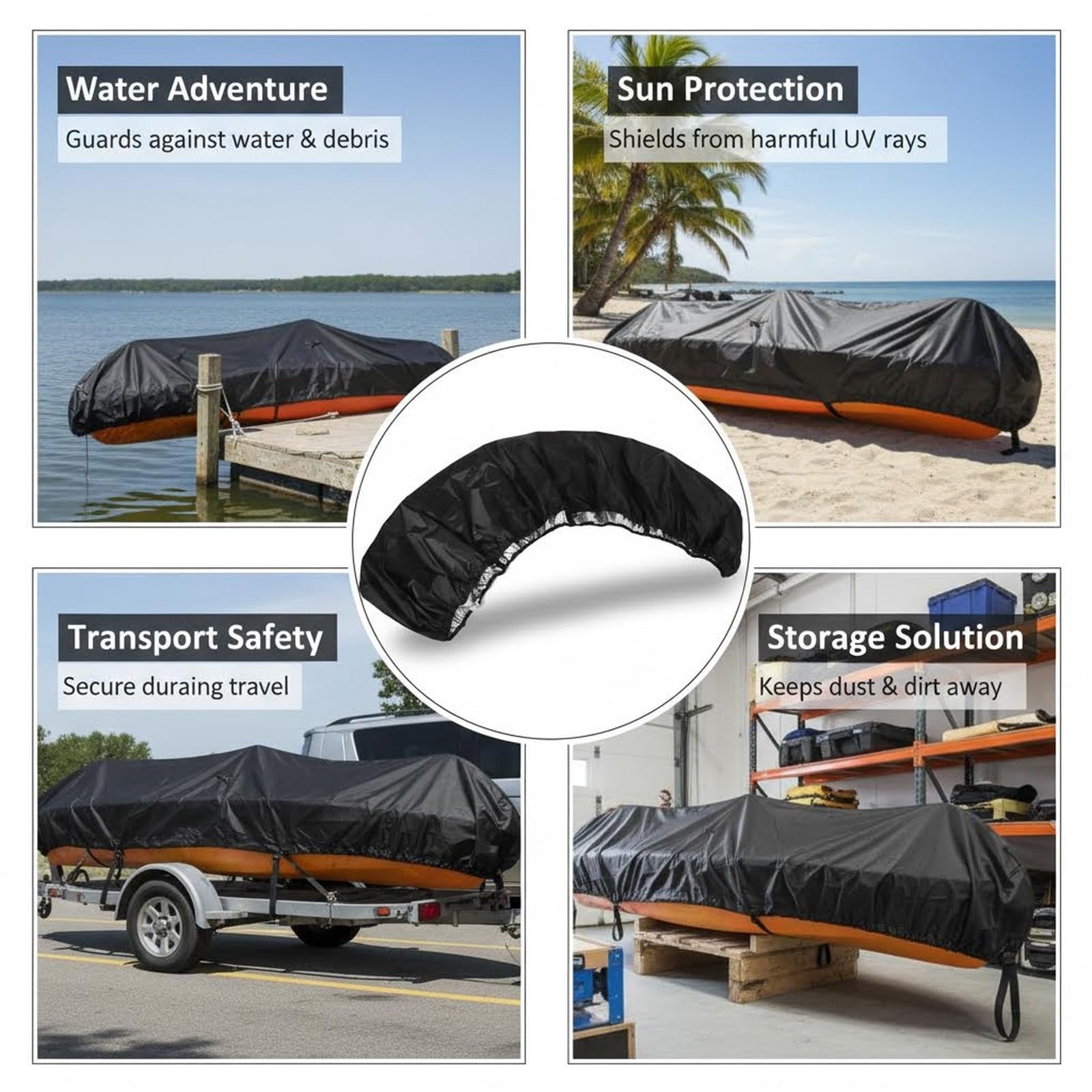 Anka Ruderboot Persenning aus Stoff, wasserdicht schwarz 2,6 - - UV - Schutz, staubdicht, langlebig für Boots - und Motorabdeckungen (4,1-4,5 m)