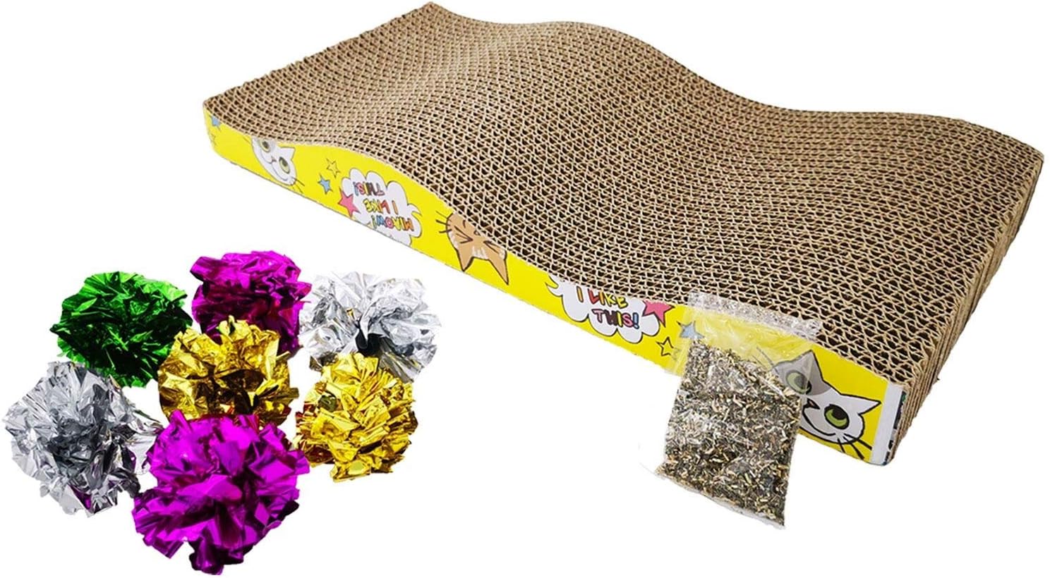 PetIsay Cat Scratcher Cardboard Durable Recyclable Corrugated Scratching Pad Scratch-Resistant Bed Sofa for Cat with Organic Crinkle Balls Cat Toys & Catnip(8 Packs)