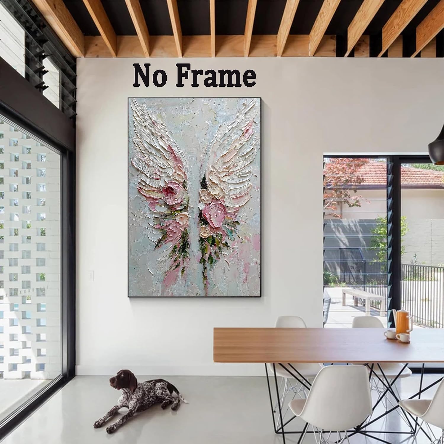 Floral Angel Wings Wall Art Pink White and Gold Painting Colorful Elegant Feather Picture Abstract Angel Wings Canvas Wall Art Vintage Feather Flower Poster Colorful Flower Pictures 16x24in No Frame