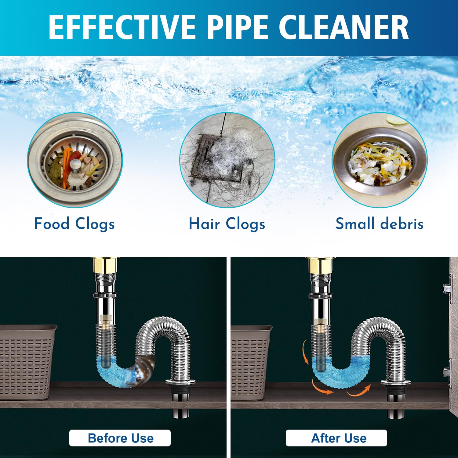 Deboucheur Canalisation, Débouche canalisations Kit Déboucheur à Eau Sous Pression pour 25 à 152 mm Débouche Goutières, Toilettes et Tuyaux﻿ (Lot de 3)