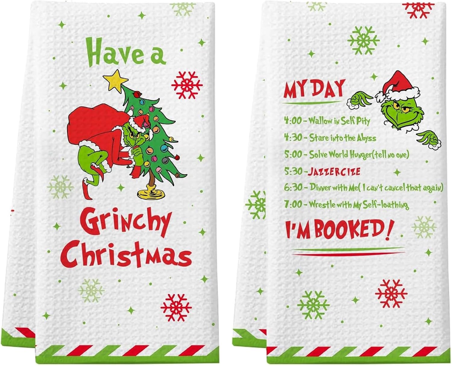 Wtosuhe Grinch Christmas Kitchen Towels Set of 2, Funny