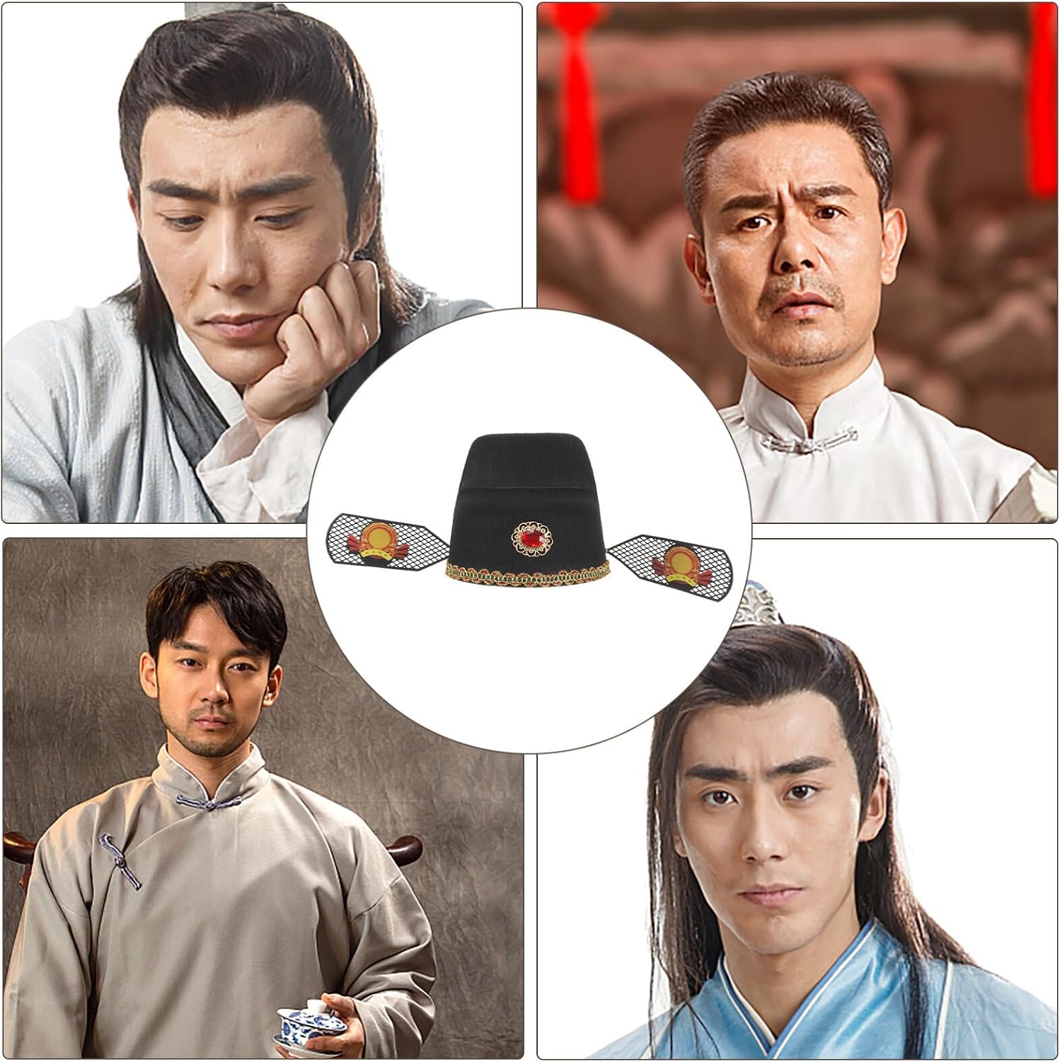 PRETYZOOM Ancient Scholar Cap Confucian Hat 18.9 Inch Vintage Chinese Hanfu Cosplay Headwear for Men Traditional Costume Party