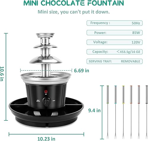 Miniatura 3 de Fuente de fondue de chocolate, juego de fondue de chocolate Electirc de acero inoxidable de 32 onzas, juego de fundas de chocolate de 3 niveles para