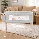 Bébé Bassint lit côté berceau, 4-in-1 Baby Bassinet Bedside Sleeper pour nouveau-né avec Mesh & Matelas, Crèche facile pour nouveau-nés avec roues verrouillables & Panier de rangement, 4-Adjustable Hauteur (gris)