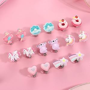 7 Paia Orecchini A Clip Per Bambine - Set Principessa Con Fiori, Cuori, Farfalle, Non Forati - Foto 10