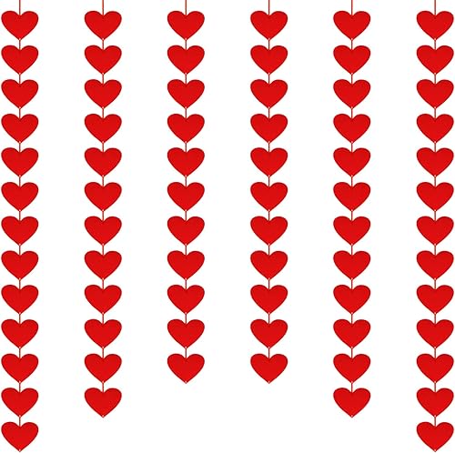 Vista 7 de 72 guirnaldas de fieltro de corazones rojos, no requiere bricolaje, guirnalda colgante de corazón rojo para el día de San Valentín, decoración