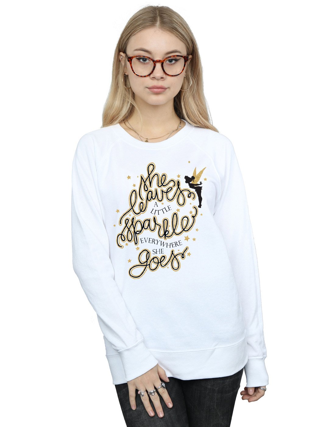 Disney Women's White Tinkerbell Stars Sweatshirt Large