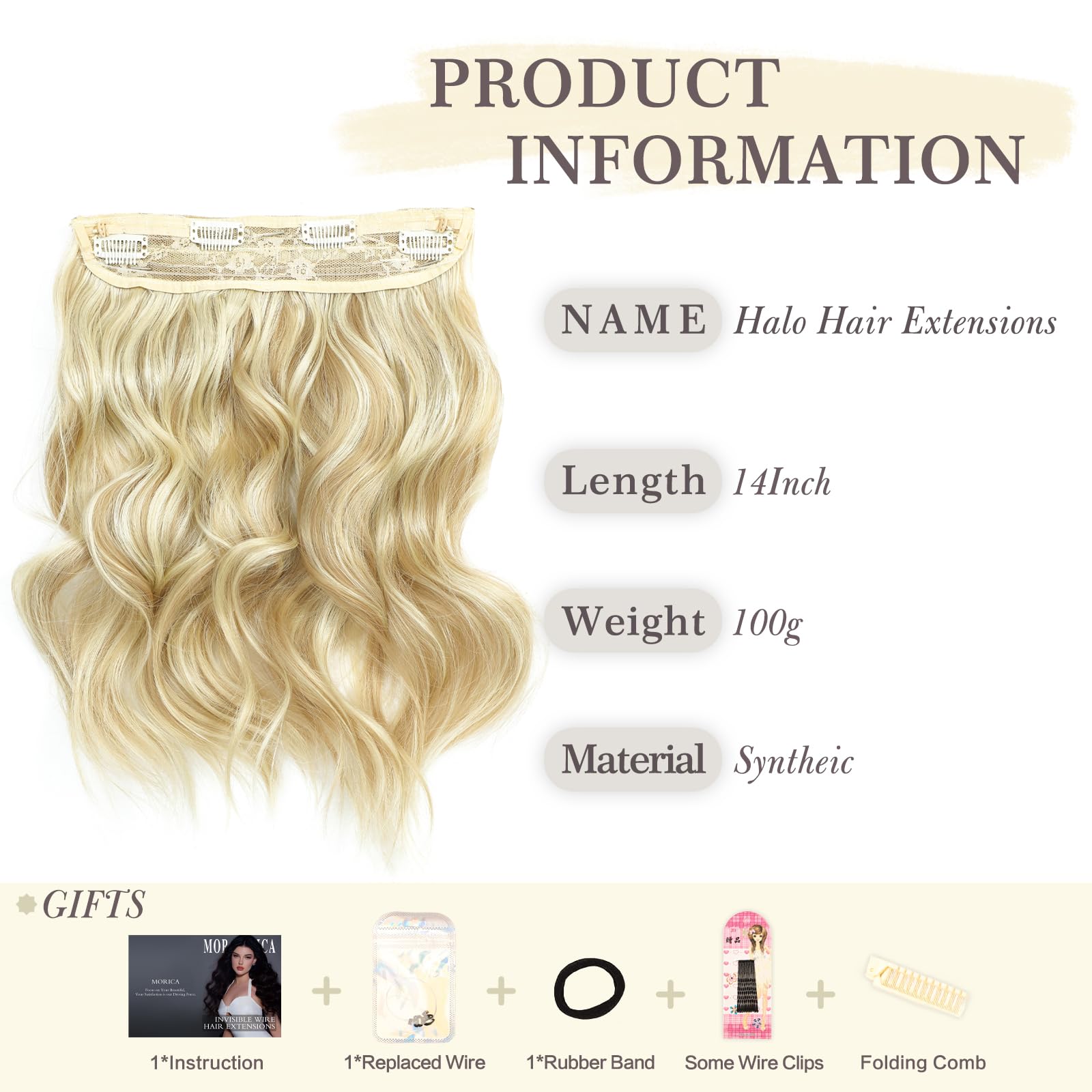 Hair Extensions Synthetic 20 Inch Wavy Invisible Wire for Women Ash Blonde Invisible Wire Wavy Hair Extensions 20 Inch Mix Ash Blonde  main image 3
