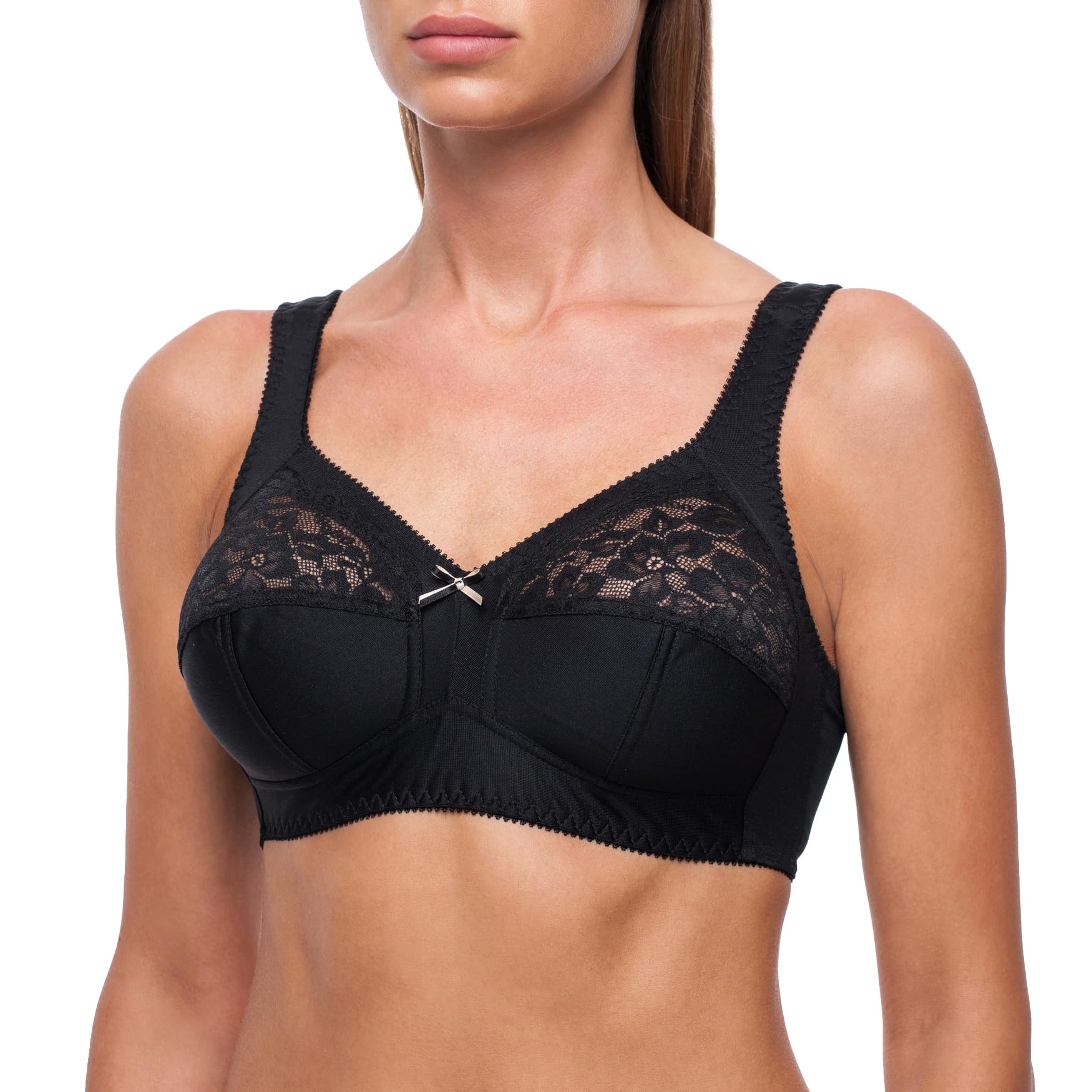 frugue Ladies Bras Non Wired Wireless Minimiser Support Plus Size Black 44 DD