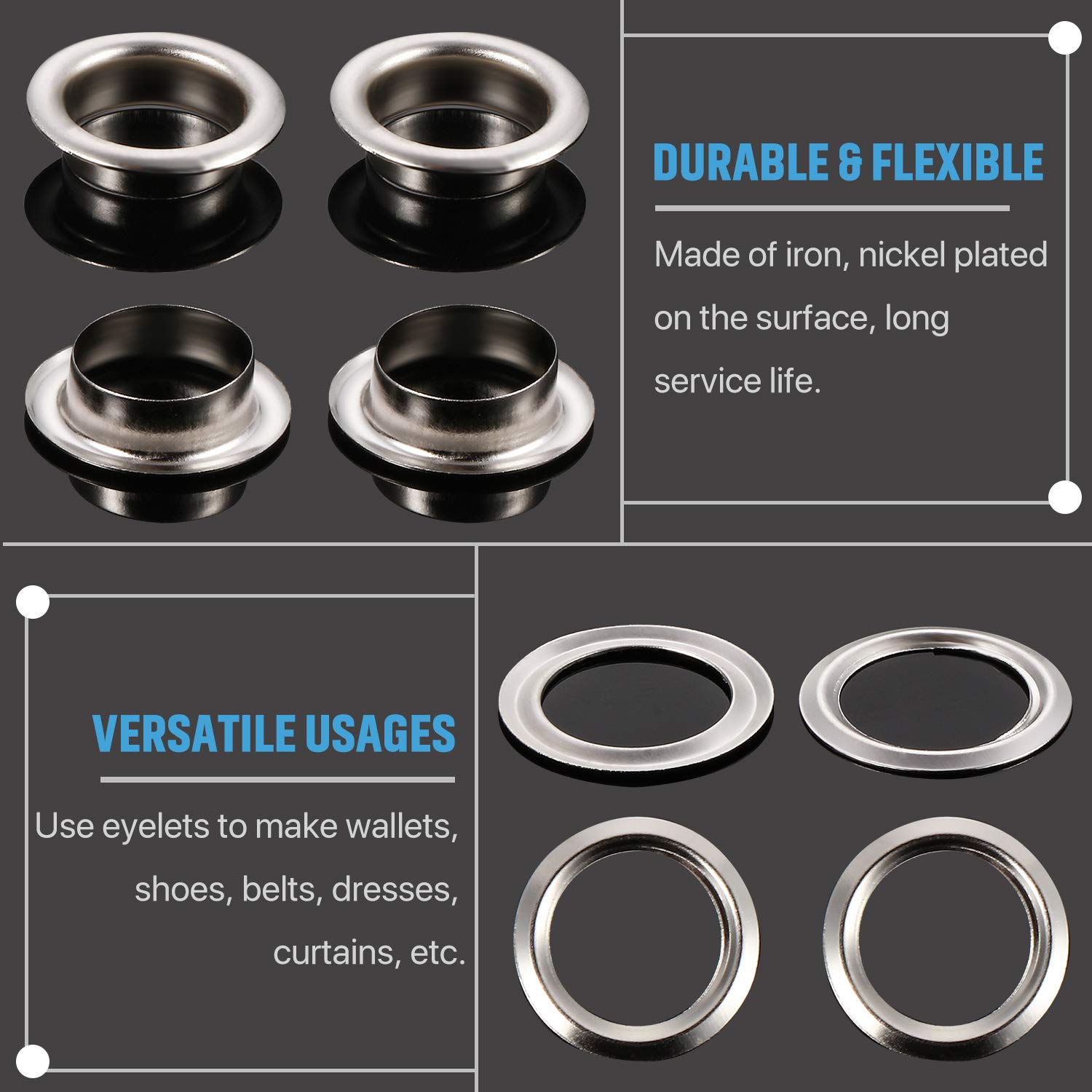Grommets & Washers - 500 Pcs Silver Eyelet Kit -4 Grommets & Washers - 500 Pcs Silver Eyelet Kit -4