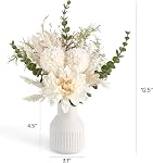 Mkono Small Artificial Flowers in Ceramic Vase 13.5" Centerpieces Coffee Table Decor, Silk Flower Arrangements for Home Decor Indoor Fake Flower Bouquet for Dining Room Kitchen Wedding, White