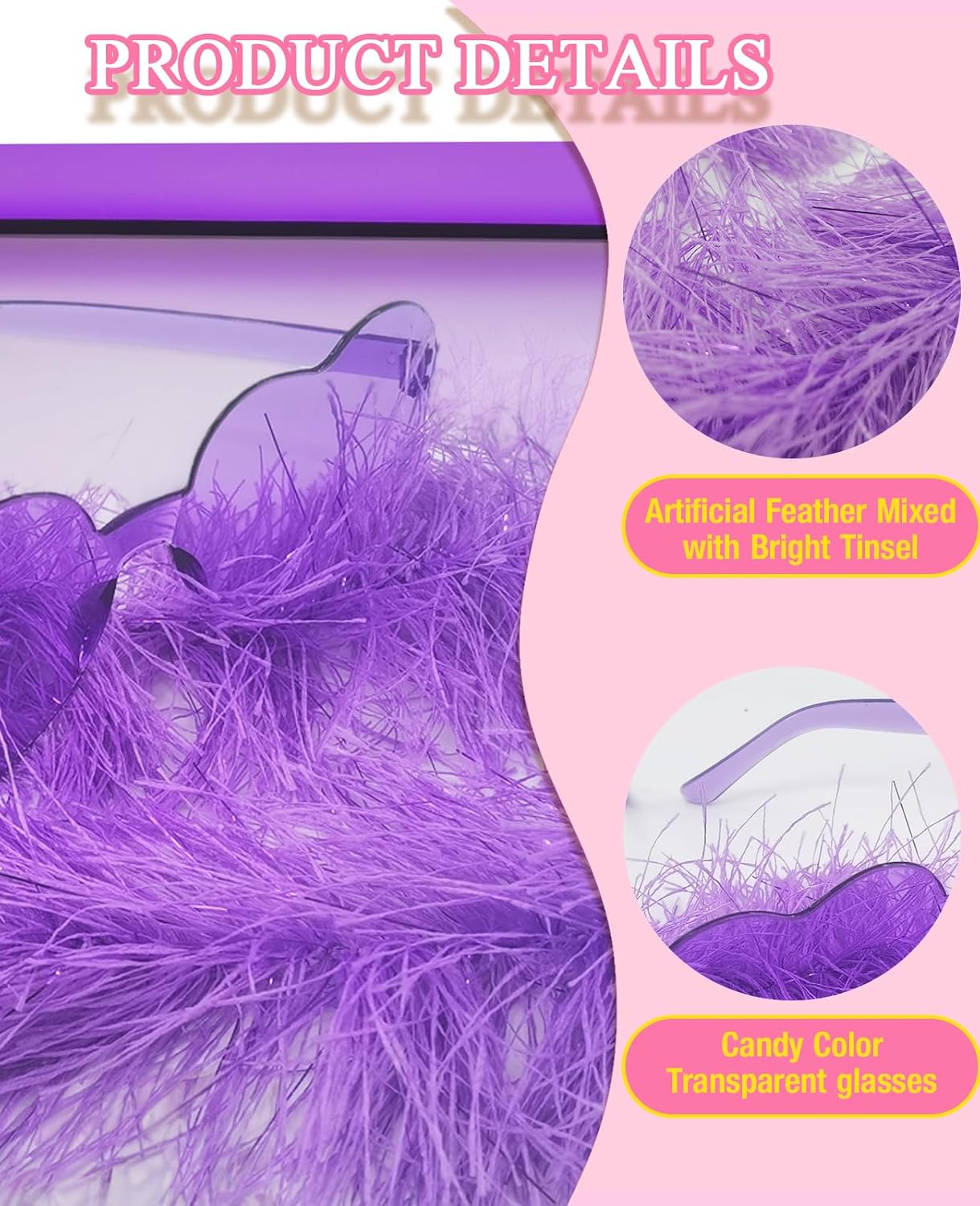JICASTO Fluffy Artificial Feather Boas 6Pcs with Heart Sunglasses Party Favors for Wedding Birthday Christmas