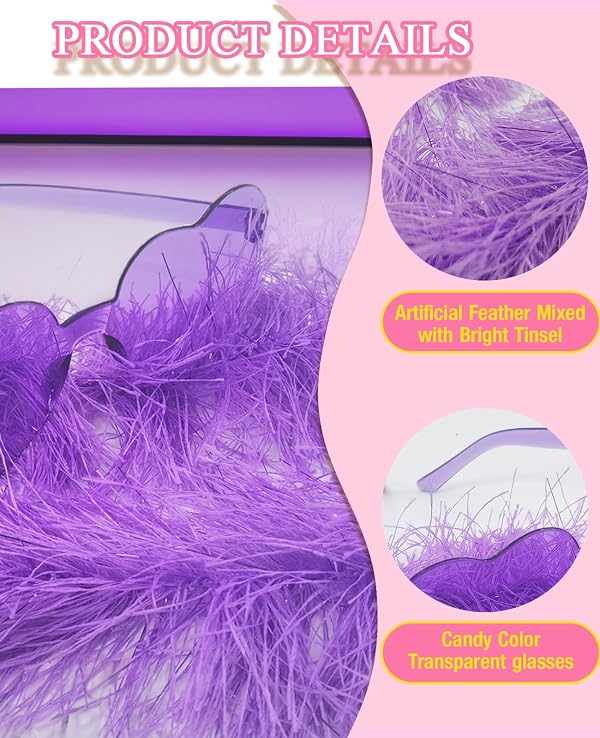 JICASTO Feather Boas 6 Packs, 6 colors Fluffy Artificial Boas Bulk with Heart Shaped Sunglasses Party Favors for Wedding Birthday Tea Party Christmas Costume Decor by JICASTO - Image 2