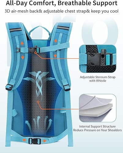Miniatura 4 de ECOHUB Mochila pequeña de senderismo para hombres y mujeres, mochilas de viaje ligeras de 20 litros, resistentes al agua, para acampar, ciclismo,