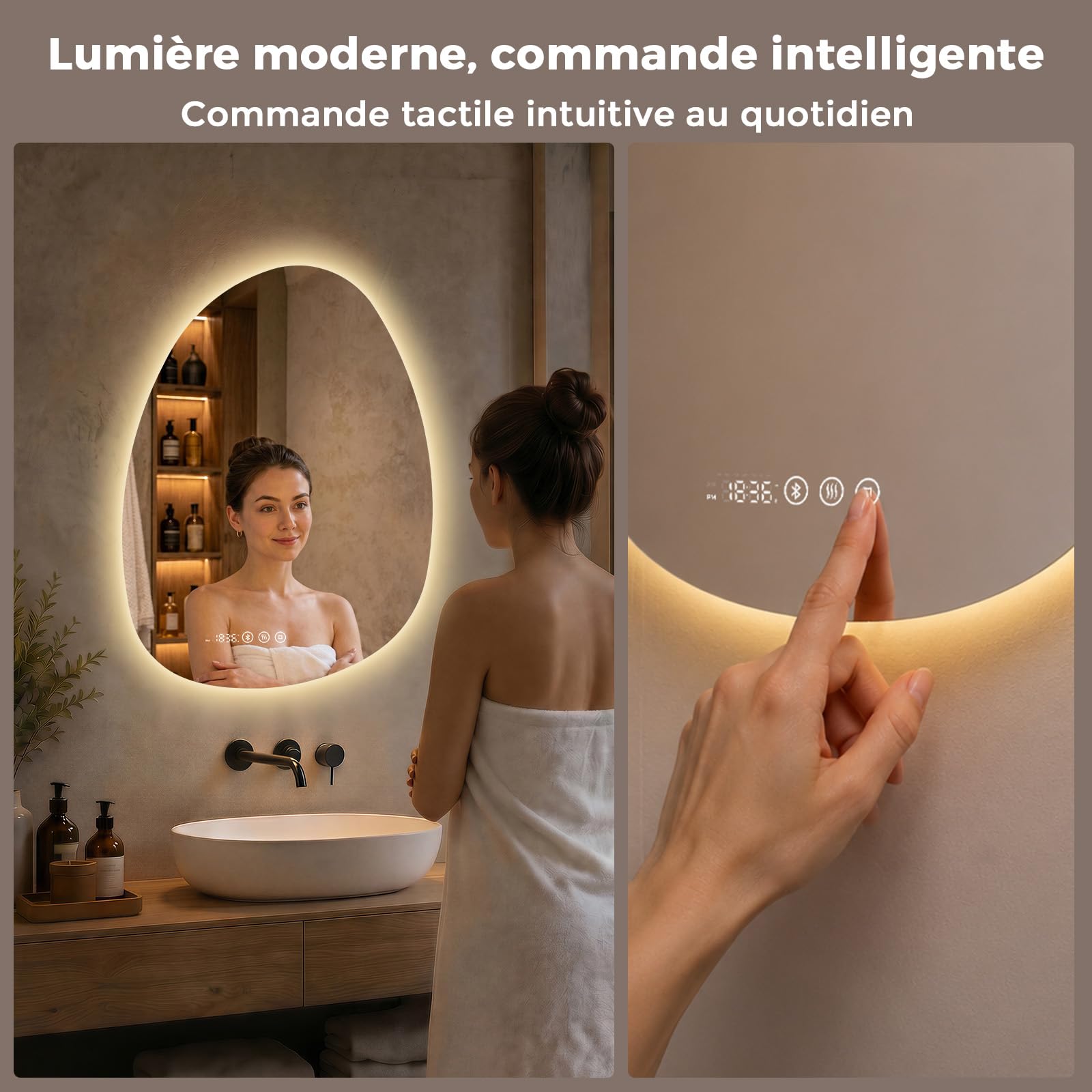 Miroir Salle de Bain avec Éclairage LED Bluetooth 75×55 cm